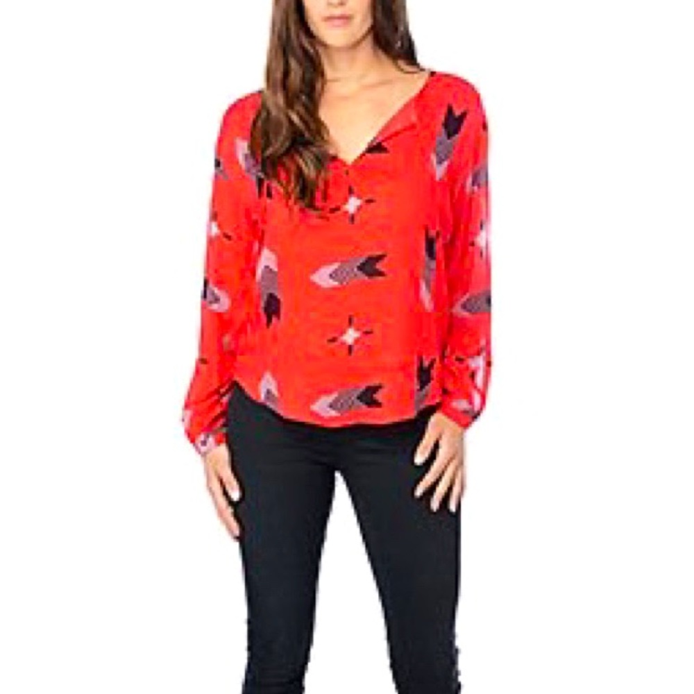BB Dakota Jami Top Tribal Print Long Sleeves Orange Sz XS